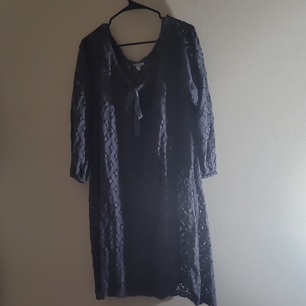 Garnet Hill Blue Sheath Dress V-Neck 3/4 Sleeve